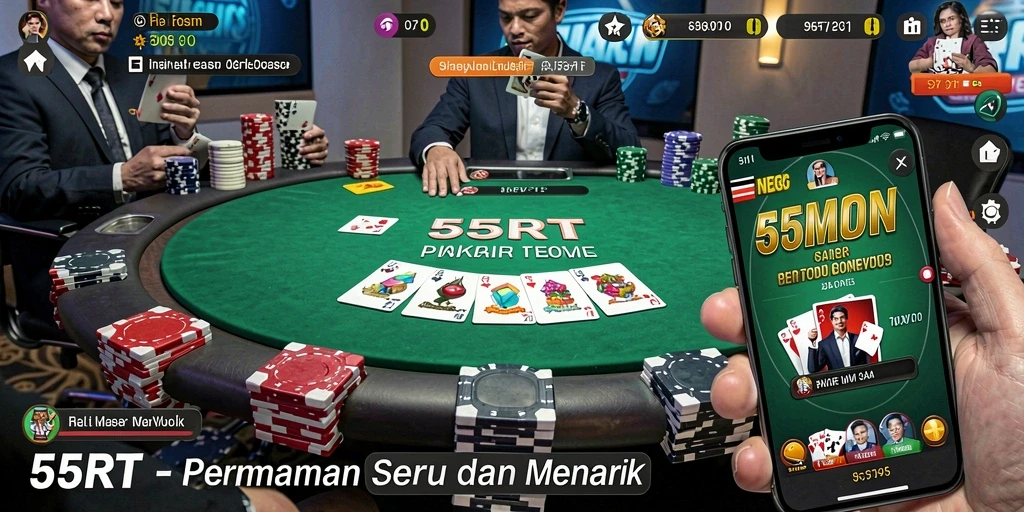 Screenshot gameplay 55RT menampilkan aksi seru permainan poker.