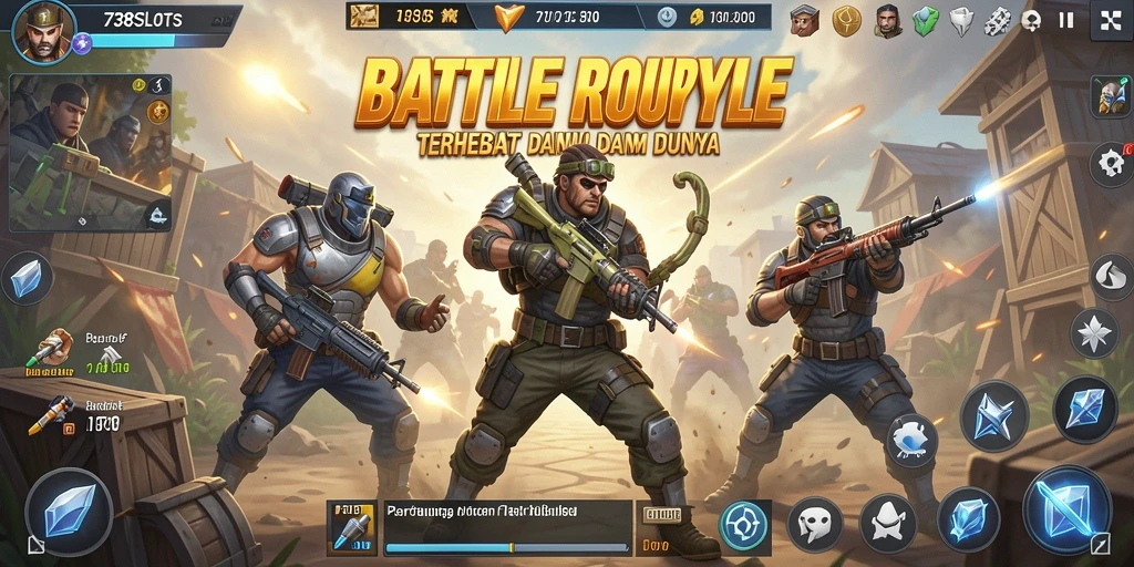 Tangkapan layar dari gameplay seru 738SLOTS dalam pertarungan Battle Royale.