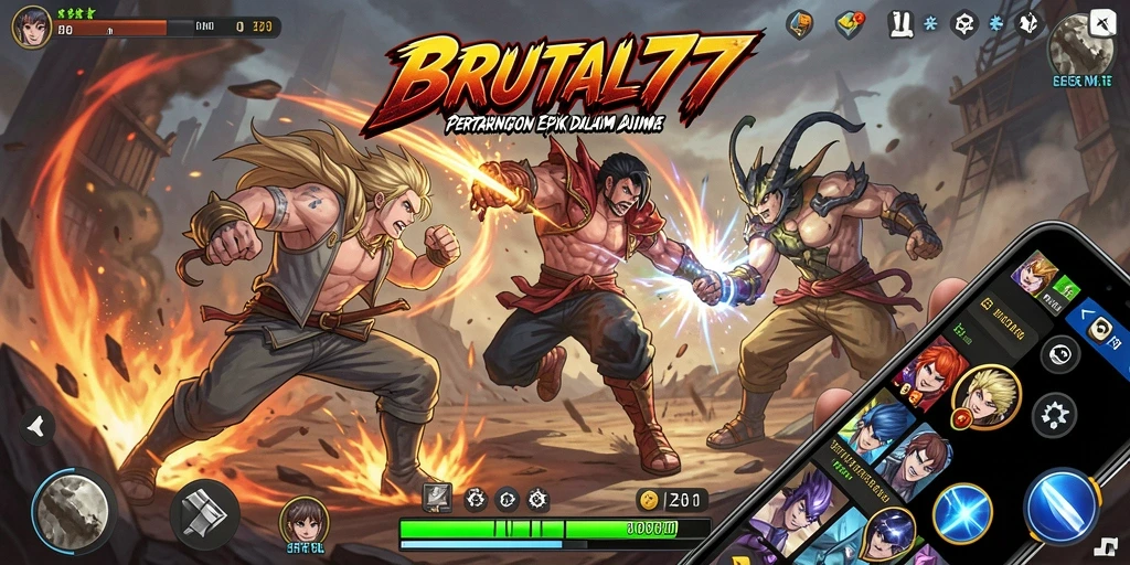 Screenshot menampilkan aksi pertarungan seru dalam BRUTAL77.