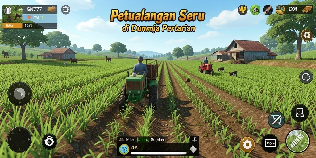 Tampilan gameplay seru dari GN777 dengan elemen pertanian.