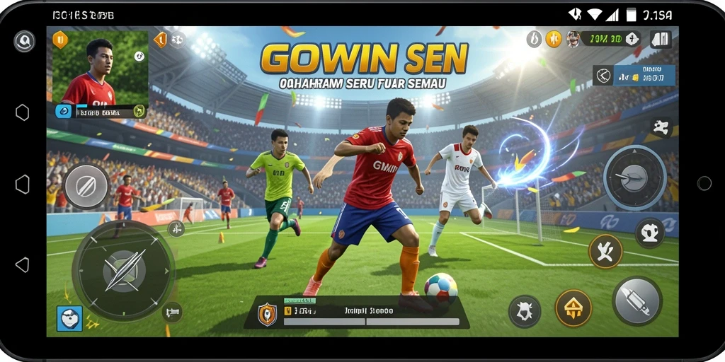 Tangkapan layar GOWIN menunjukkan aksi mendebarkan dalam permainan olahraga.