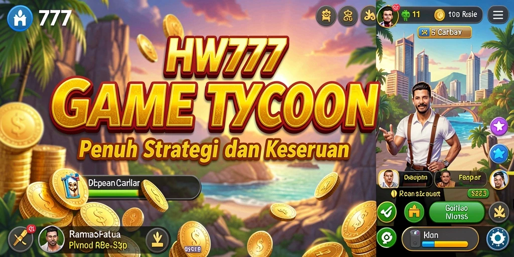 Screenshot utama HW777 menampilkan strategi dan pembangunan bisnis Tycoon.