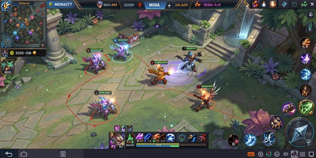 Tampilan gameplay seru dari MONAS77 dengan aksi MOBA yang menegangkan.