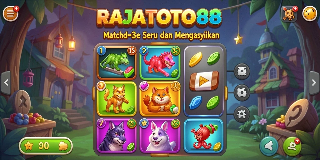 Screenshot gameplay RAJATOTO88 menampilkan level Match-3 yang seru.